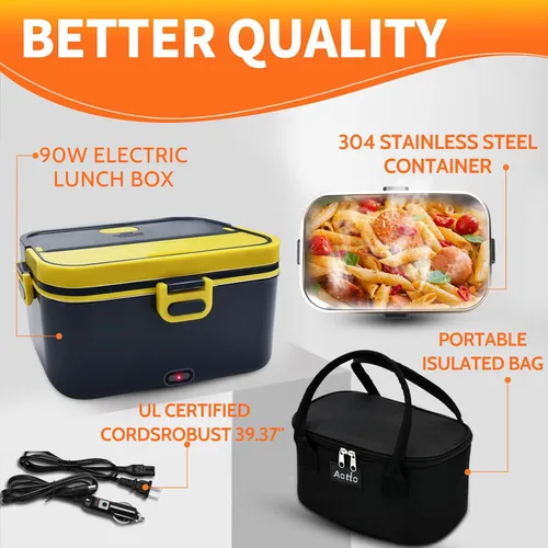 Vista 6 de Aotto Lonchera eléctrica portátil: fiambrera eléctrica con calentador de alimentos de 90W para adultos, 2L de acero inoxidable, calentamiento