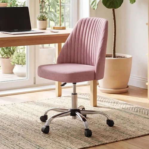 Vista 9 de DUMOS Silla de oficina, cómoda silla de escritorio giratoria con ruedas, asiento ancho, sin brazos, altura ajustable, sillas de computadora