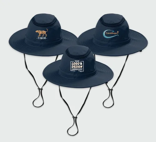 Vista 3 de Sombrero de ala bordada personalizada agrega tu logotipo de diseño ajustable UPF 30+ sombreros de sol de pesca de viaje