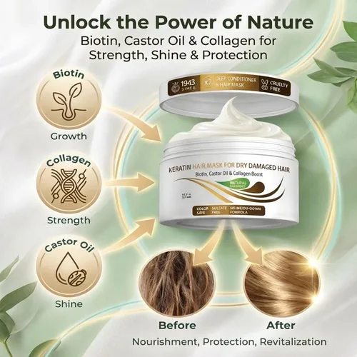 Vista 3 de VITAMINS hair cosmetics Mascarilla capilar de queratina, tratamiento de queratina reparadora de proteínas, acondicionador profundo para cabello