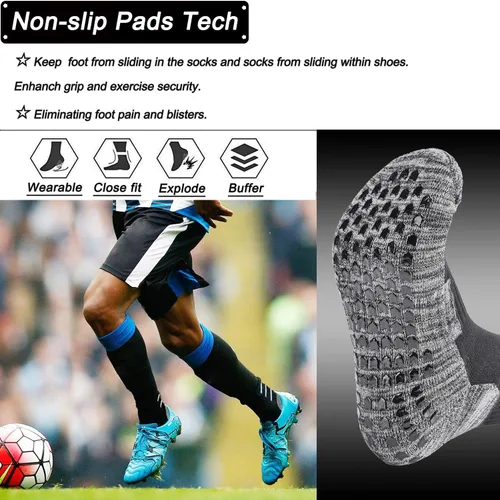 Vista 3 de Calcetines atléticos antideslizantes para hombres y mujeres, calcetines de fútbol antideslizantes para fútbol, baloncesto, yoga, gimnasio