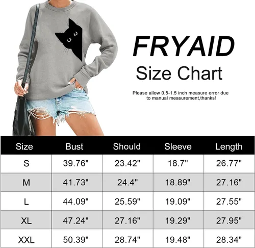 Vista 6 de FRYAID Sudadera con capucha ligera de manga larga con estampado de gato para mujer