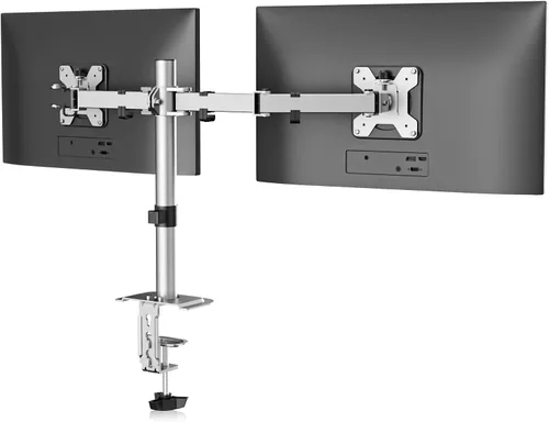 Vista 9 de Suptek Soporte de escritorio para monitor doble, brazo de monitor doble ajustable para 2 pantallas de computadora de hasta 27 pulgadas, poste extra