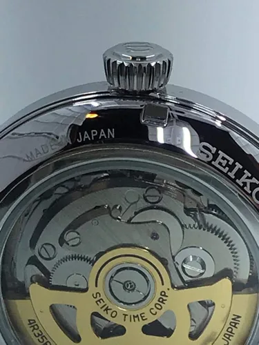 Vista 6 de SEIKO Mens PRESAGE 'Mockingbird' Cocktail Dial verde con reloj de cuero marrón SRPD37J1, Blanco, Moderno