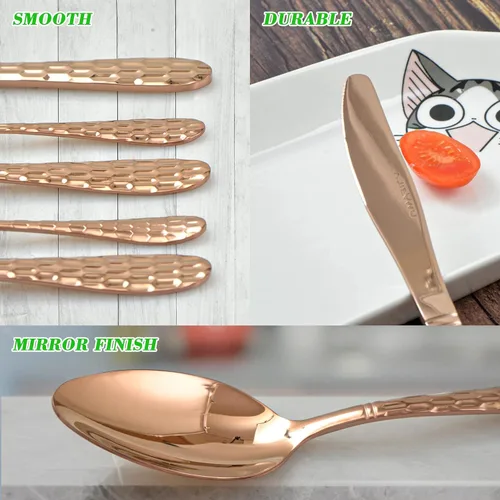 Vista 4 de Juego de cubiertos para 8 cubiertos de acero inoxidable de alta calidad, 40 piezas, incluye cuchillo mejorado, cuchara, tenedor, espejo pulido, apto