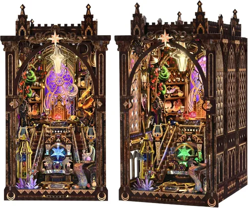 Vista 16 de Kit de Rincón de Libro Espeluznante DIY, Casa de Muñecas en Miniatura Rompecabezas 3D de Halloween, Rompecabezas de Madera 3D de Terror Aterrador