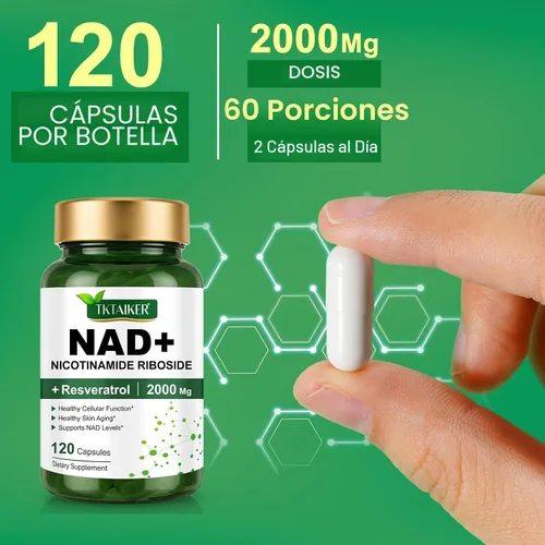 Vista 2 de TKTALKER Suplemento NAD de 2000 mg – 120 cápsulas True NAD & Resveratrol, NMN alternativo liposomal NAD+ para mujeres y hombres, apoya la salud