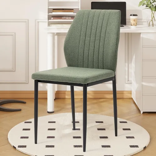 Vista 11 de Juego de 4 Sillas de Comedor, Sillas de Comedor de Madera Tapizadas, Sillas de Cocina de Tela Moderna de Mediados de Siglo con Patas de Metal, Tela