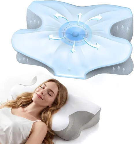 Vista 9 de Ergo - Almohada cervical para aliviar el dolor de cuello, espuma viscoelástica de doble altura Ergonomic contour, neck support, medium-soft memory