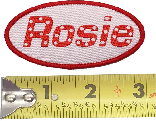 Vista 4 de Rosie the Riveter's 3 Item Child Costume Dress Up Play Kit.Polkadot Bandana, collar de empleo, parche con nombre tejido
