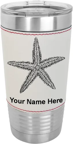 Vista 10 de LaserGram Vaso aislado al vacío de 20 onzas, estrella de mar, grabado personalizado incluido (piel sintética, gris)