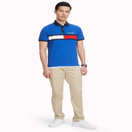 Vista 11 de Tommy Hilfiger Men's Short Sleeve Cotton Pique Flag Polo in Regular Fit