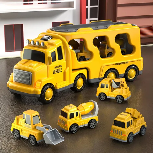 Vista 7 de Beby Buty Camiones de Construcción 5 en 1 para Niños de 3-5 años, Juguetes de Coches y Camiones para Niños Pequeños con Luz y Sonido, Incluye Grúa