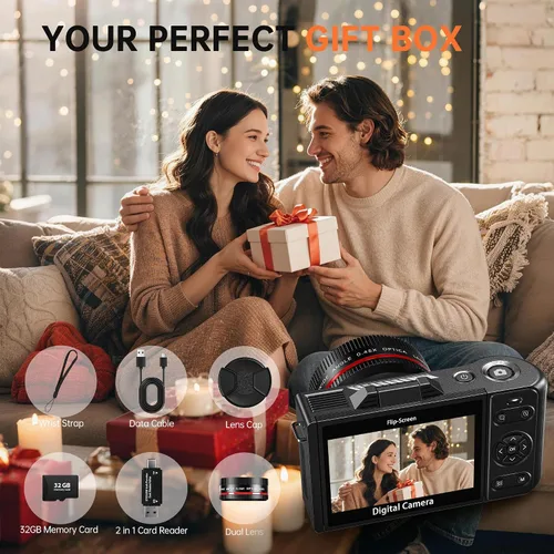 Vista 8 de 6K 96MP Flip Screen Digital Camera for Photography, WiFi, Dual Lens