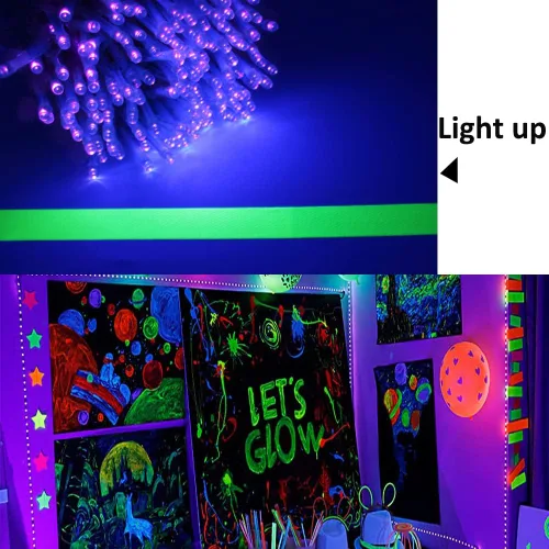 Vista 2 de Solhice Guirnalda de Luces de Luz Negra de 60 pies para Fiesta Fluorescente, 240 LEDs Luces Negras de Navidad Tipo Hadas con Control Remoto