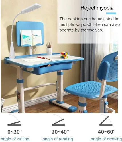 Vista 3 de LVYUAN Juego de escritorio y silla para niños, altura ajustable, lámpara Azul