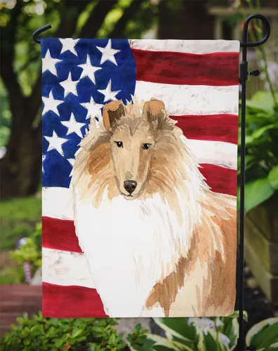 Vista 3 de Caroline's Treasures CK1719GF - Bandera patriótica de Estados Unidos Rough Collie para jardín, bandera decorativa para patio exterior, patio
