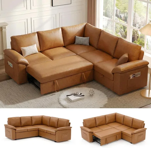 Vista 14 de Sofá Seccional Modular de 85 Pulgadas con Cama Extraíble, Sofá Cama Seccional en Forma de L de 5 Asientos con Almacenamiento, Sofás Seccionales