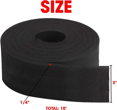 Vista 2 de Rollo de tira de espuma de neopreno de Dualplex, 3" de ancho x 10' de largo x 1/4" de espesor, tira de sellado climático de alta densidad – Rollo