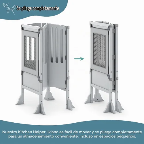 Vista 8 de Guidecraft Contemporary Kitchen Helper® Taburete de cocina y 2 protectores - Gris: Plegable, altura ajustable, taburete de cocina de madera