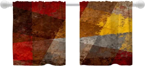 Vista 207 de Shrahala Beige and Orange Abstract Art Brushstrokes Blackout Curtain Tiers, Abstract Oil Paint Kitchen Valance Light Blocking Tier Drapes with Rod