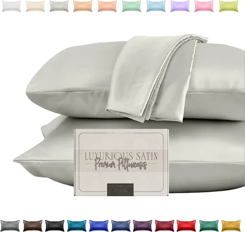 Vista 17 de Elegant Comfort Juego de 2 fundas de almohada de satén sedosas y lujosas para una piel y cabello más saludables, cierre con cremallera oculta