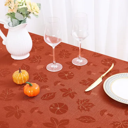 Vista 6 de misaya Mantel rectangular de Acción de Gracias, mantel de otoño jacquard impermeable, mantel de tela de damasco para decoración de cosecha