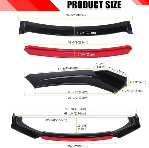 Vista 6 de DREAMOTOR Kit universal para coche de 4 piezas, alerón divisor de labio de parachoques delantero, kit de carrocería divisor de labio de parachoques