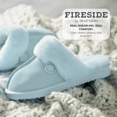 Vista 99 de Dearfoams Fireside Sydney Pantuflas anchas de piel de oveja para mujer, para interiores y exteriores
