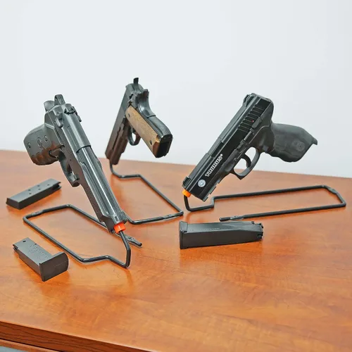 Vista 6 de BOOMSTICK Estante para pistola de 3 ranuras, acabado suave para pistola, ajuste universal para todas las pistolas, calibre de cuerpo ancho y magnum