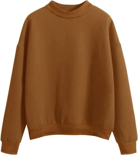 Vista 18 de Sudadera de cuello alto falso para mujer, cuello redondo, cómoda, color liso, suéter casual de manga larga, suéter de otoño