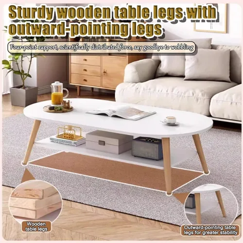 Vista 7 de Modern Coffee Table，2-Tier Oval Coffee Table with Storage,Double Layered Wooden Coffee Tables,mesa De Centro para Sala，for Apartments Tea