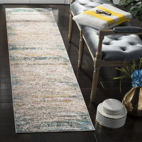 Vista 11 de SAFAVIEH Aria Collection - Alfombra de pasillo de 2 x 6 pies, color beige y azul, diseño bohemio chic envejecido, no desprende pelusa y de fácil