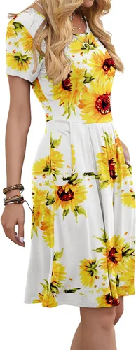 Vista 6 de DouBCQ - Vestidos casuales para mujer, diseño holgado, plisado, con bolsillos