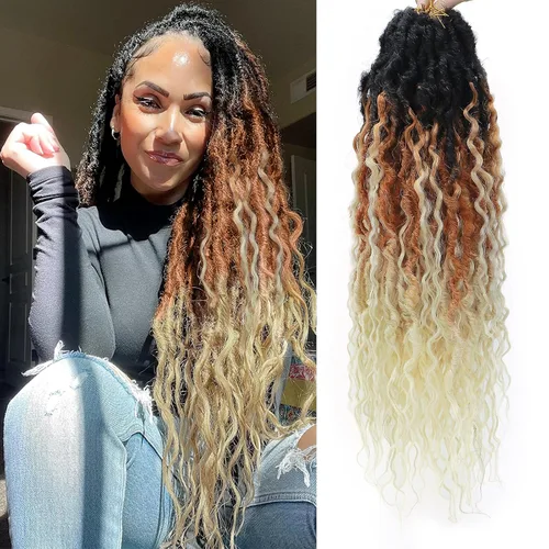 Vista 44 de Rizos de cabello sintético tejido en crochet de 16 pulgadas, 8 paquetes, Rizos de cabello tejido en crochet pre-enlazados con extremos rizados