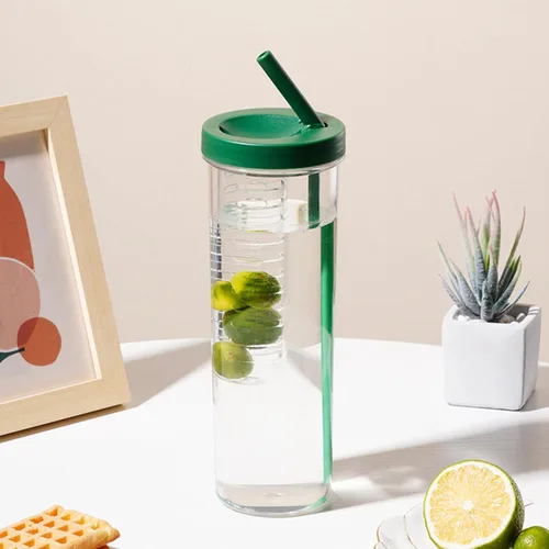 Vista 4 de Vasos para beber, vasos, botella de agua con infusor de frutas, infusor a prueba de fugas, botella de agua transparente de 27.1 fl oz con popote