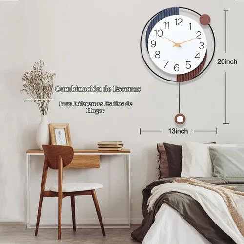 Vista 5 de Dankeit Reloj de pared decorativo con péndulo, silencioso, funciona con batería de cuarzo, grande de 13x20 pulgadas para decoración de la sala