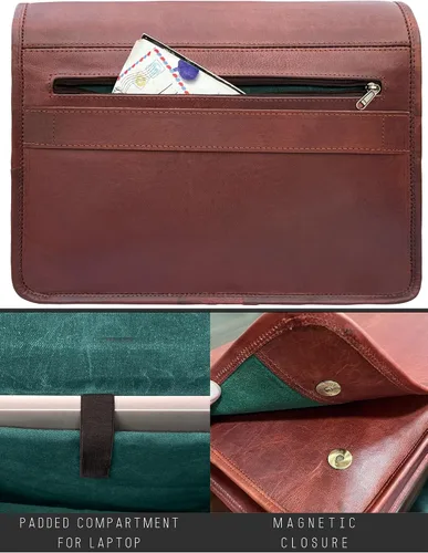 Vista 5 de RUSTIC TOWN Bolso mensajero de cuero de 14 pulgadas para hombres y mujeres – Bandolera satchel vintage de grano completo – Compatible con laptop