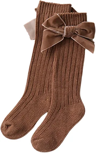 Vista 4 de Calcetines altos hasta la rodilla con lazos, tubo largo con volantes, medias de uniforme para bebés, calcetines de punto acanalados