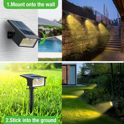 Vista 4 de [Paquete de 3 y 62 LED] Reflectores Solares para Exteriores con Sensor de Movimiento, 3 Modos de Sensor de Movimiento, Luces para Exteriores, 2