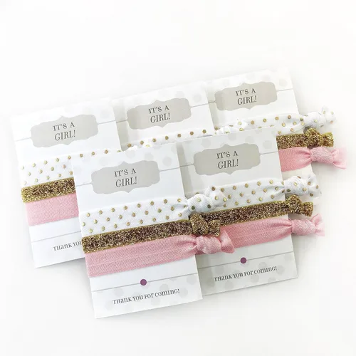 Vista 2 de Girl Baby Shower Favors, Hair Ties Bracelets, Pink and Gold Party Decorations and Supplies (5 Pack)