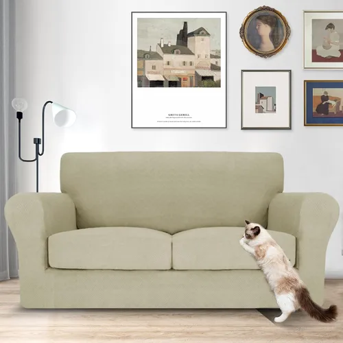 Vista 120 de MAXIJIN 2 piezas de fundas para silla con brazos, funda para silla de sofá para sala de estar, funda elástica para perros para una silla con 1 cojín