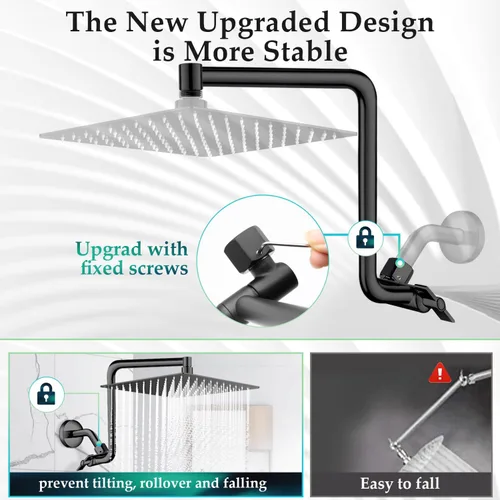 Vista 5 de Brazo de extensión de cabezal de ducha tipo lluvia, brazo de extensión de ducha de metal de 12 pulgadas, extensor de cabezal de ducha curvado