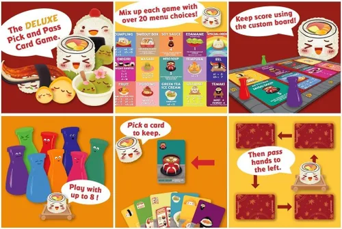 Vista 5 de Sushi Go Party! - El juego de cartas deluxe de seleccionar y pasar de Gamewright, multicolor