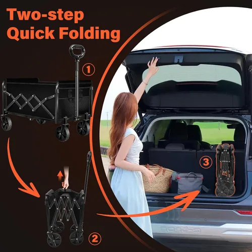Vista 5 de Carritos con ruedas plegables colapsables: vagón de compras plegable de 360LBS portátil de alta resistencia para compras y camping - Vagón