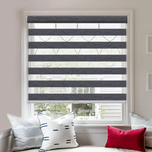 Vista 8 de Tonature Persianas enrollables estilo cebra inalámbricas, persianas de filtrado de luz para ventanas con tela de doble capa, fáciles de instalar