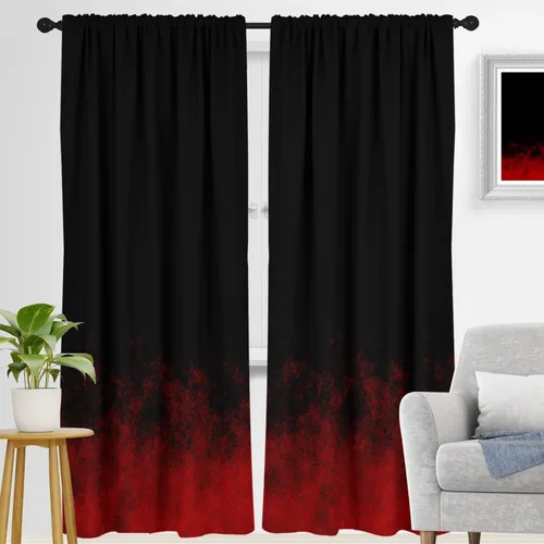 Vista 7 de zokyer Cortinas de cocina rojas y negras abstractas para niños, hombres, gótico, anime, modernas, geniales, pequeñas, cortas, 27.5" An x 39" L