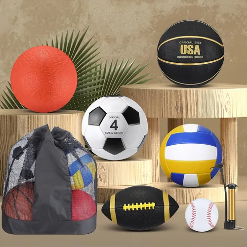Vista 6 de Leyndo Juego de 18 pelotas deportivas para niños, tamaño oficial, baloncesto, fútbol, fútbol, parque infantil, voleibol, béisbol, equipo deportivo