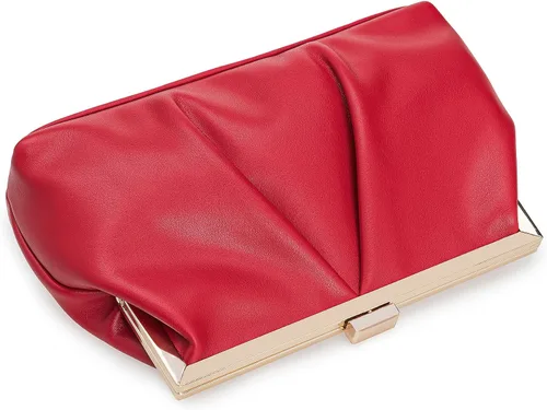 Vista 4 de CHARMING TAILOR Bolso de mano de piel sintética con marco de metal de PU fruncido, bolsa de noche formal con perla