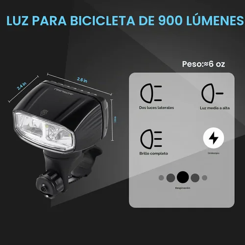 Vista 5 de Barra de luz LED súper brillante para bicicleta eléctrica – 1200 lúmenes con luz alta/baja, 5 modos, USB-C recargable, montaje universal